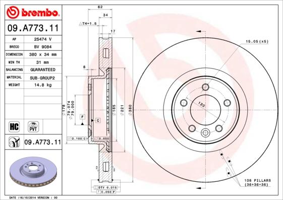 Brembo 09.A773.11 - Bremžu diski adetalas.lv