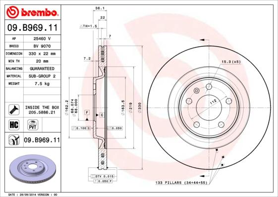 Brembo 09.B969.11 - Bremžu diski adetalas.lv