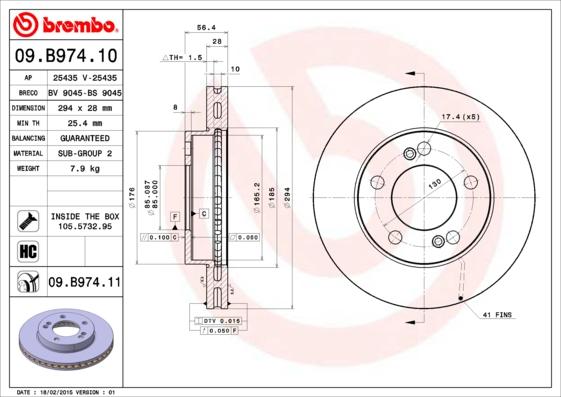 Brembo 09.B974.10 - Bremžu diski adetalas.lv