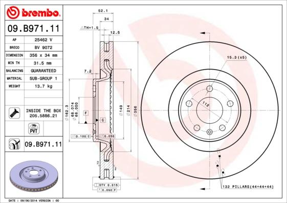 Brembo 09.B971.11 - Bremžu diski adetalas.lv