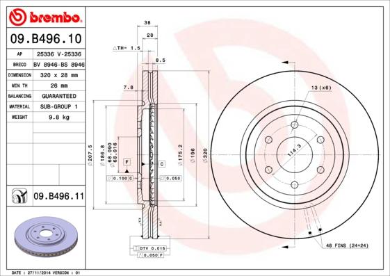 Brembo 09.B496.11 - Bremžu diski adetalas.lv