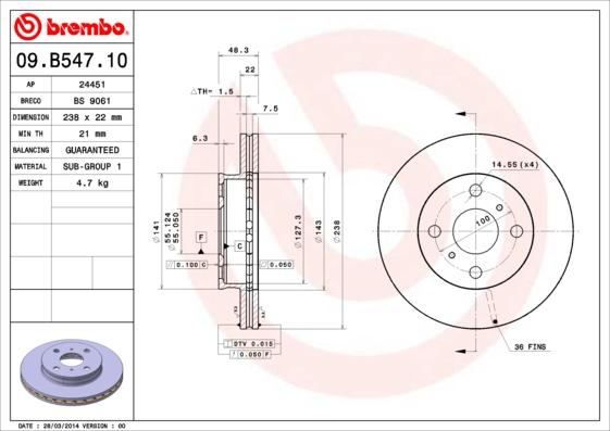 Brembo 09.B547.10 - Bremžu diski adetalas.lv