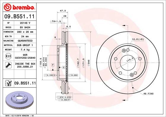 Brembo 09.B551.11 - Bremžu diski adetalas.lv