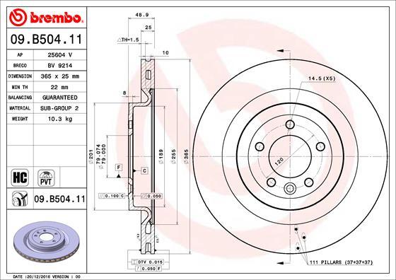 Brembo 09.B504.11 - Bremžu diski adetalas.lv