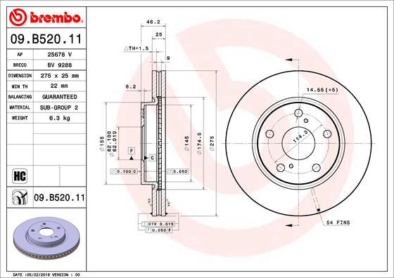 Brembo 09.B520.11 - Bremžu diski adetalas.lv