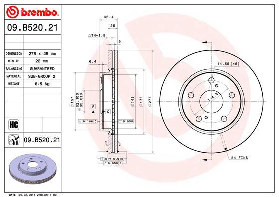 Brembo 09.B520.21 - Bremžu diski adetalas.lv