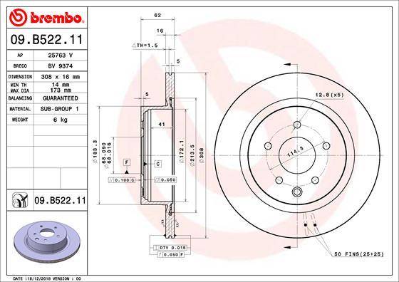 Brembo 09.B522.11 - Bremžu diski adetalas.lv