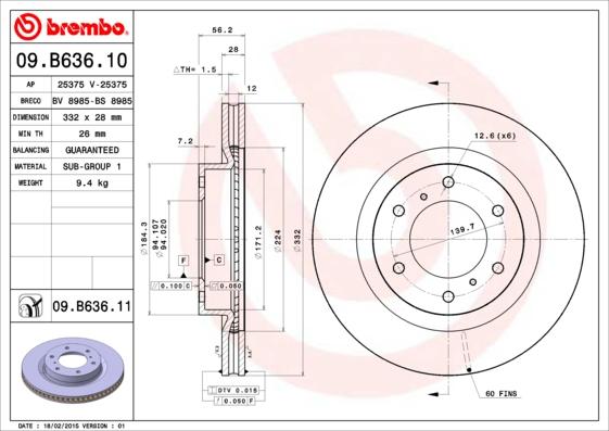 Brembo 09.B636.11 - Bremžu diski adetalas.lv