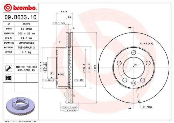 Brembo 09.B633.10 - Bremžu diski adetalas.lv