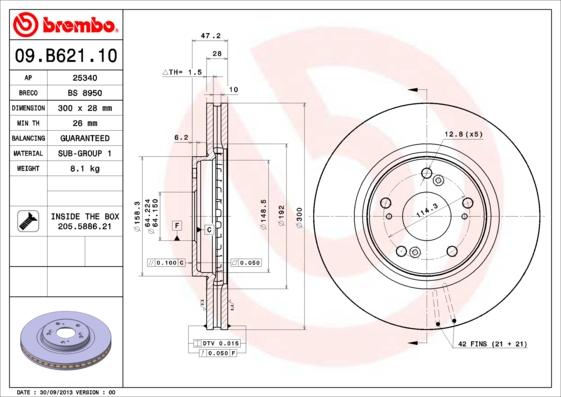 Brembo 09.B621.10 - Bremžu diski adetalas.lv