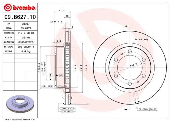 Brembo 09.B627.10 - Bremžu diski adetalas.lv