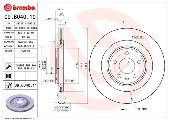 Brembo 09.B040.10 - Bremžu diski adetalas.lv