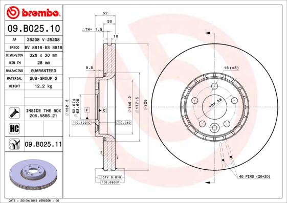 Brembo 09.B025.11 - Bremžu diski adetalas.lv