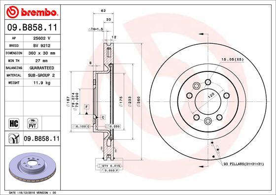 Brembo 09.B858.11 - Bremžu diski adetalas.lv