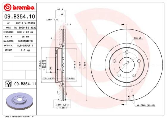 Brembo 09.B354.10 - Bremžu diski adetalas.lv