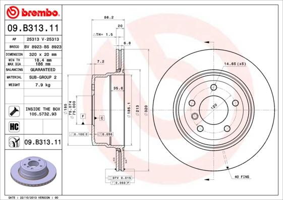 Brembo 09.B313.11 - Bremžu diski adetalas.lv