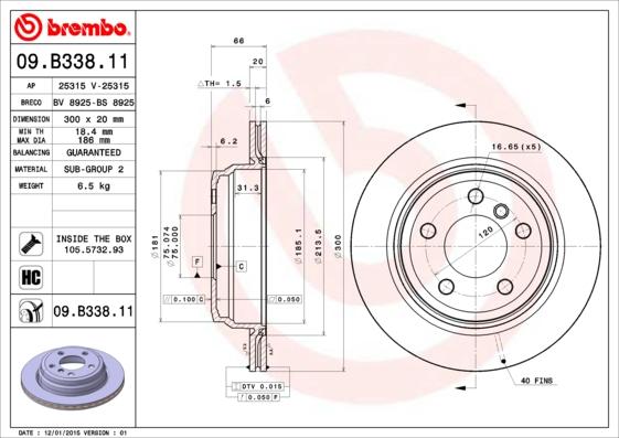 Brembo 09.B338.11 - Bremžu diski adetalas.lv