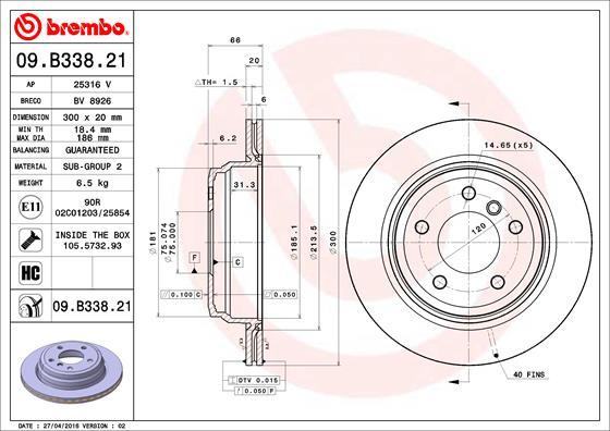 Brembo 09.B338.21 - Bremžu diski adetalas.lv