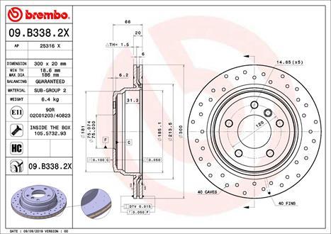 Brembo 09.B338.2X - Bremžu diski adetalas.lv