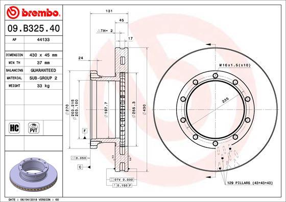 Brembo 09.B325.40 - Bremžu diski adetalas.lv