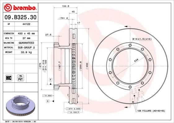 Brembo 09.B325.30 - Bremžu diski adetalas.lv