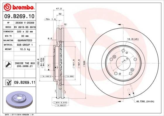 Brembo 09.B269.10 - Bremžu diski adetalas.lv