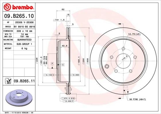 Brembo 09.B265.10 - Bremžu diski adetalas.lv