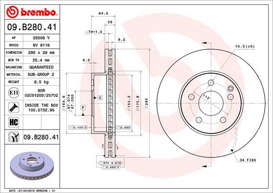 Brembo 09.B280.41 - Bremžu diski adetalas.lv