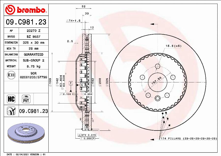 Brembo 09.C981.23 - Bremžu diski adetalas.lv