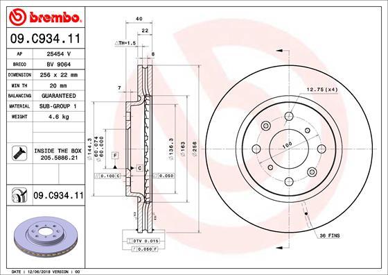 Brembo 09.C934.11 - Bremžu diski adetalas.lv