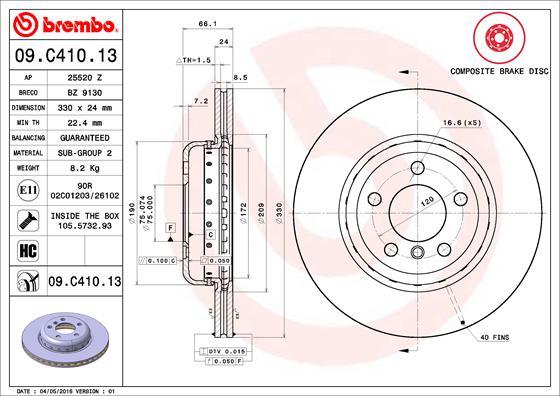 Brembo 09.C410.13 - Bremžu diski adetalas.lv