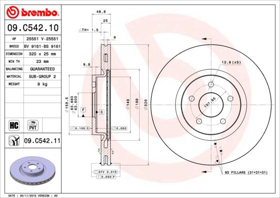 Brembo 09.C542.11 - Bremžu diski adetalas.lv