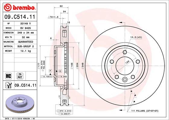 Brembo 09.C514.11 - Bremžu diski adetalas.lv