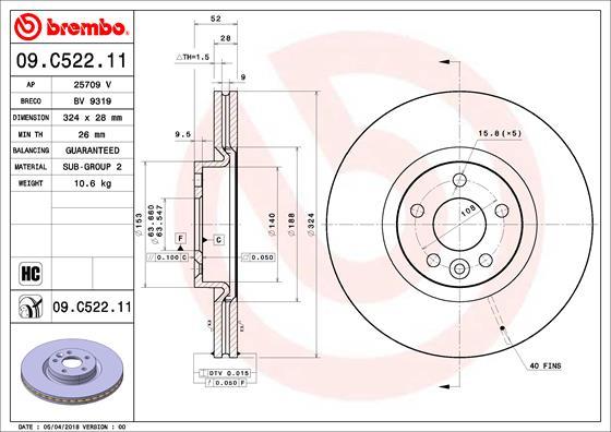 Brembo 09.C522.11 - Bremžu diski adetalas.lv