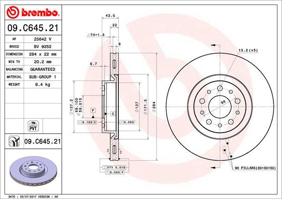 Brembo 09.C645.21 - Bremžu diski adetalas.lv