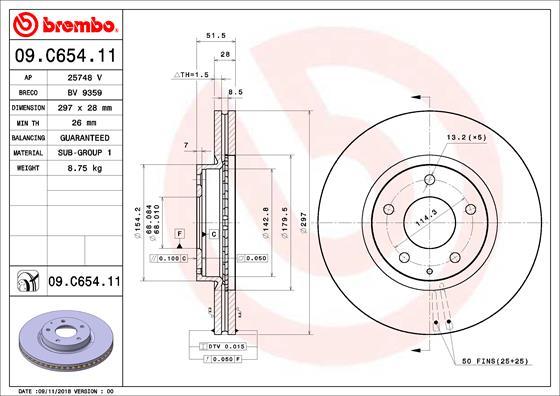 Brembo 09.C654.11 - Bremžu diski adetalas.lv