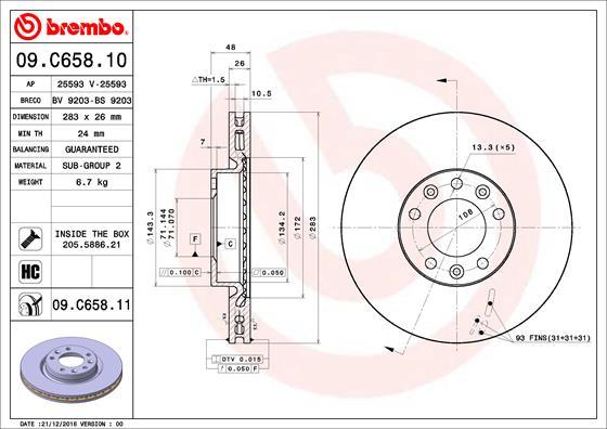 Brembo 09.C658.11 - Bremžu diski adetalas.lv