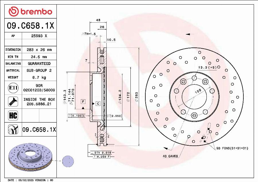 Brembo 09.C658.1X - Bremžu diski adetalas.lv