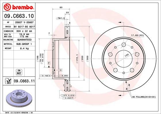 Brembo 09.C663.11 - Bremžu diski adetalas.lv