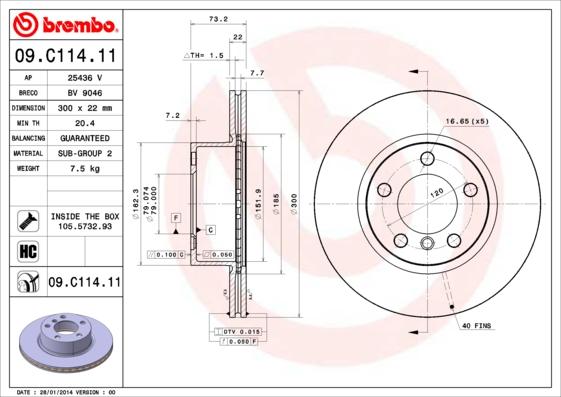 Brembo 09.C114.11 - Bremžu diski adetalas.lv