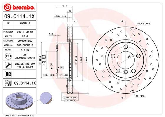 Brembo 09.C114.1X - Bremžu diski adetalas.lv