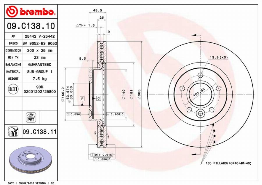 Brembo 09.C138.11 - Bremžu diski adetalas.lv