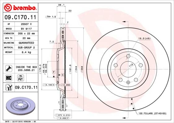 Brembo 09.C170.11 - Bremžu diski adetalas.lv