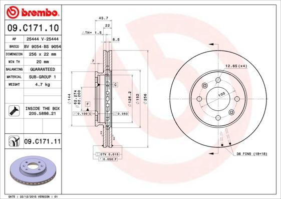 Brembo 09.C171.11 - Bremžu diski adetalas.lv