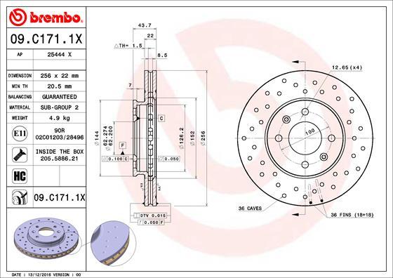 Brembo 09.C171.1X - Bremžu diski adetalas.lv