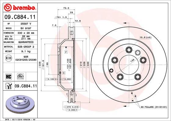 Brembo 09.C884.11 - Bremžu diski adetalas.lv