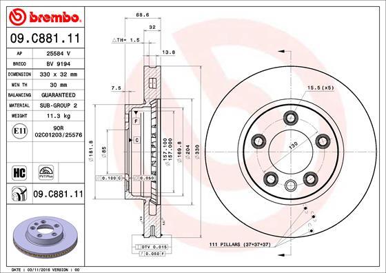 Brembo 09.C881.11 - Bremžu diski adetalas.lv