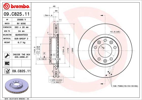 Brembo 09.C825.11 - Bremžu diski adetalas.lv