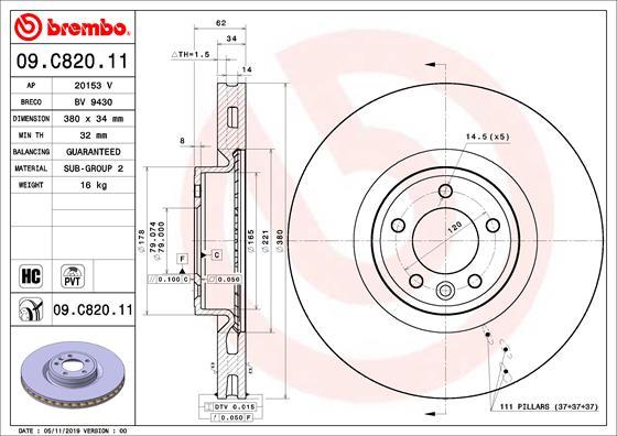 Brembo 09.C820.11 - Bremžu diski adetalas.lv