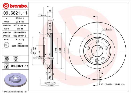 Brembo 09.C821.11 - Bremžu diski adetalas.lv